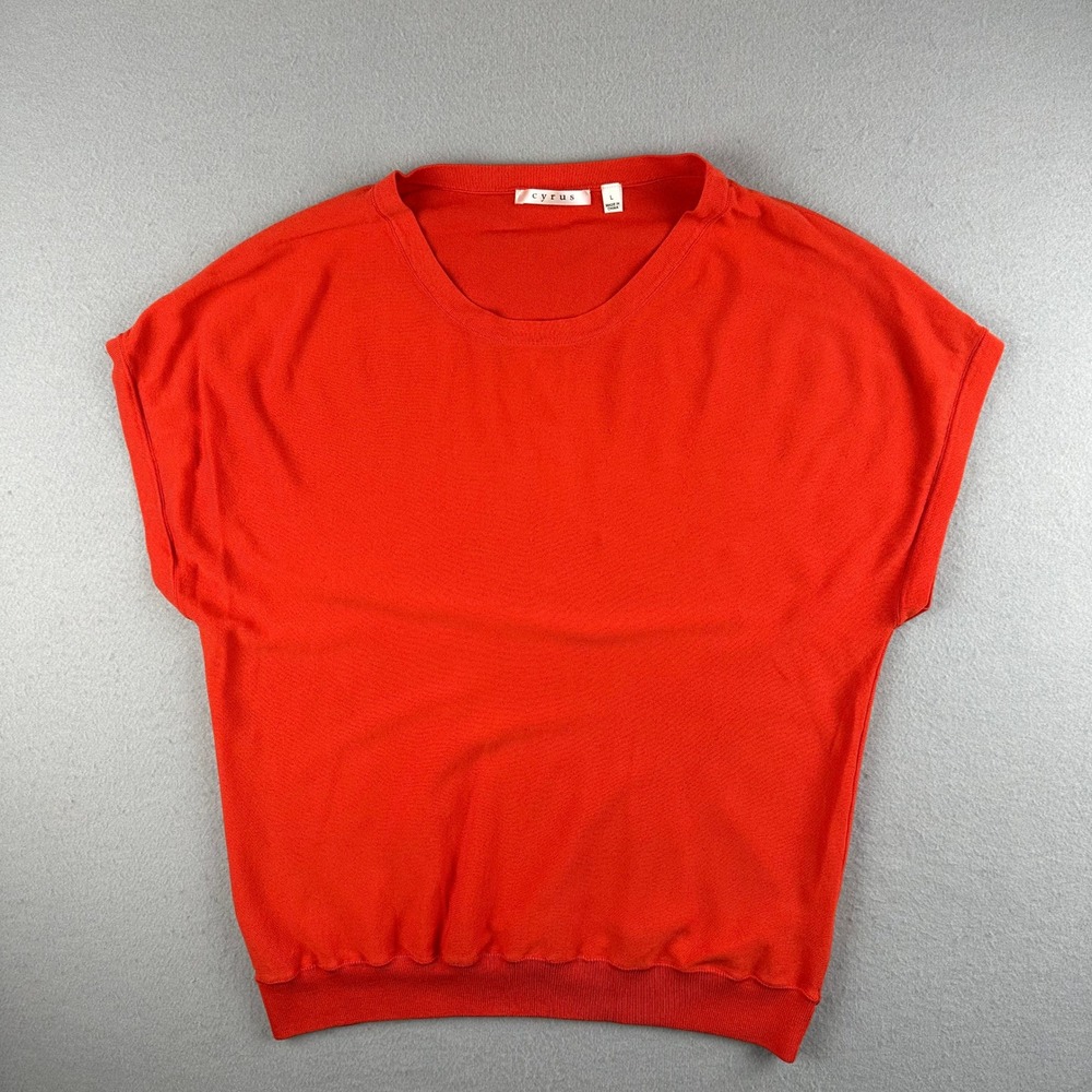 Cyrus Knit Top Women Large Orange Red Dolman Short Sleeve Banded Hem C262335
